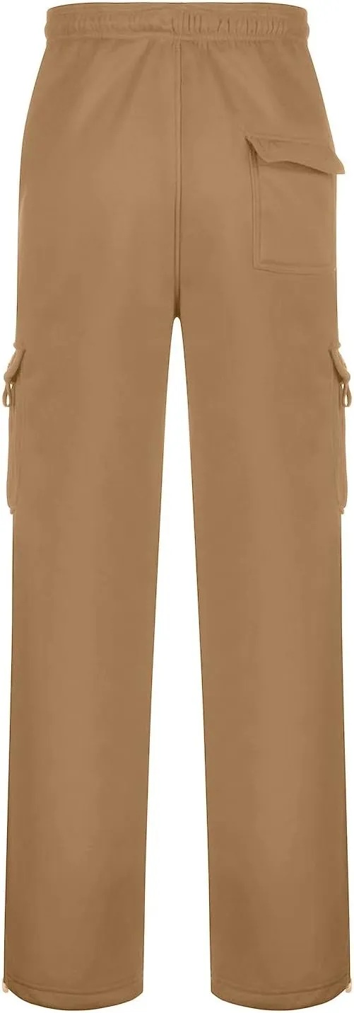 Cargo Pants for Men, Big and Tall Elastic Waist Cotton Sweatpants, Causal Solid Multi Pockets Joggers Athletic Pants