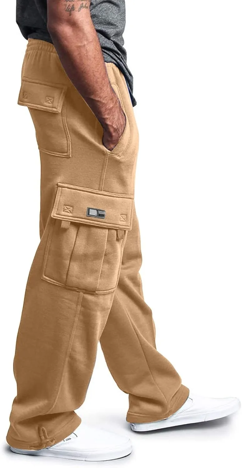 Cargo Pants for Men, Big and Tall Elastic Waist Cotton Sweatpants, Causal Solid Multi Pockets Joggers Athletic Pants