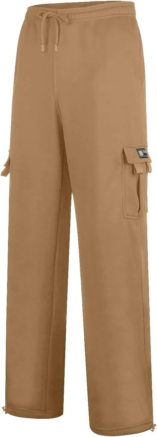 Cargo Pants for Men, Big and Tall Elastic Waist Cotton Sweatpants, Causal Solid Multi Pockets Joggers Athletic Pants