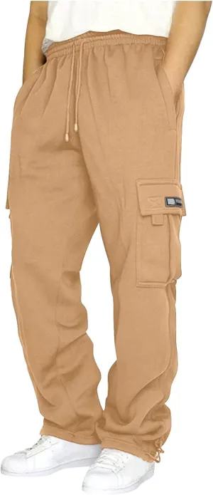 Cargo Pants for Men, Big and Tall Elastic Waist Cotton Sweatpants, Causal Solid Multi Pockets Joggers Athletic Pants