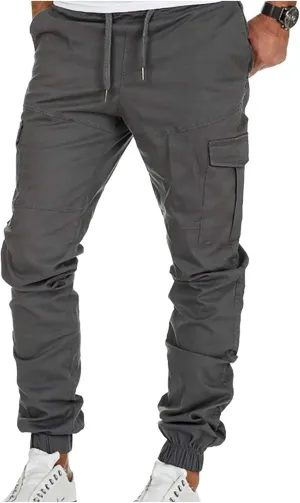 Cargo Pants for Men,Drawstring Elastic Waist Trouser Street Cargo Pants Casual Hiking Pants Joggers Sweatpant