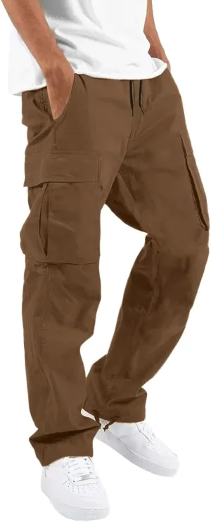 Cargo Pants for Men,Men's Fleece Lined Sweatpants Open Bottom Straight Leg Loose Fit Baggy Athletic Jogger Pant