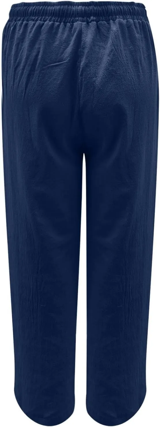 Casual Linen Pants Women Summer Loose Baggy Pants High Waist Slacks 2025 Vacation Summer Wide Leg Trousers