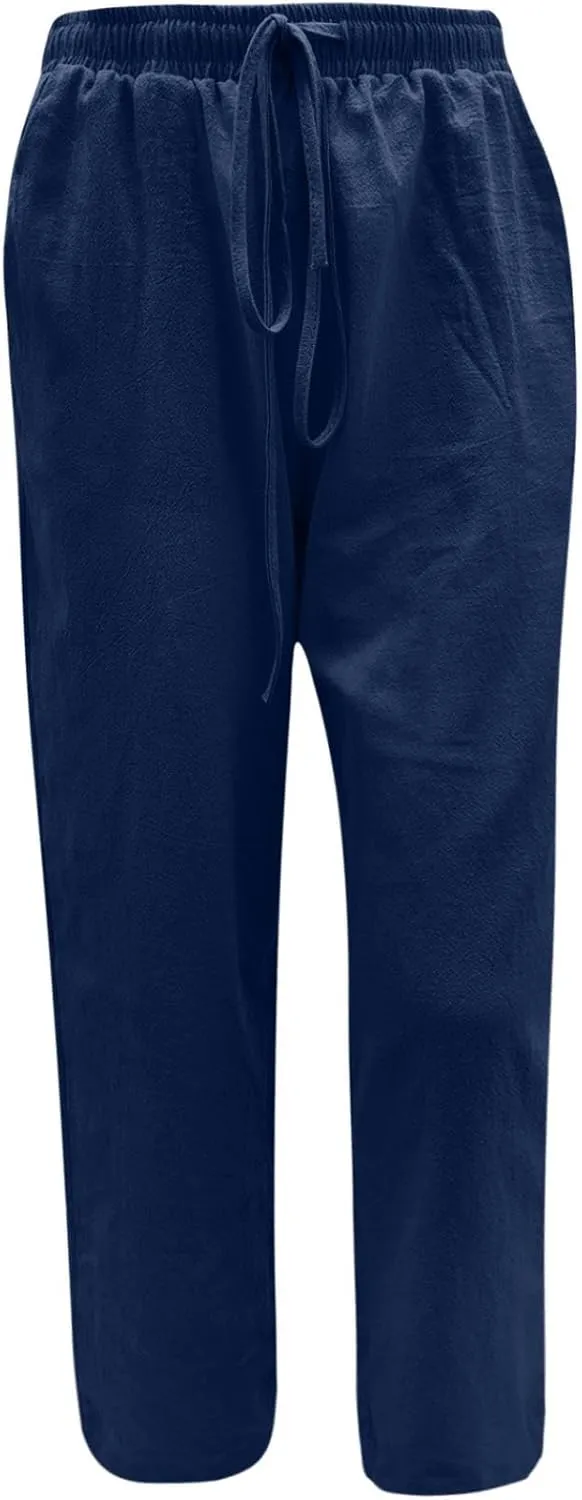 Casual Linen Pants Women Summer Loose Baggy Pants High Waist Slacks 2025 Vacation Summer Wide Leg Trousers