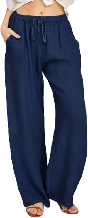 Casual Linen Pants Women Summer Loose Baggy Pants High Waist Slacks 2025 Vacation Summer Wide Leg Trousers
