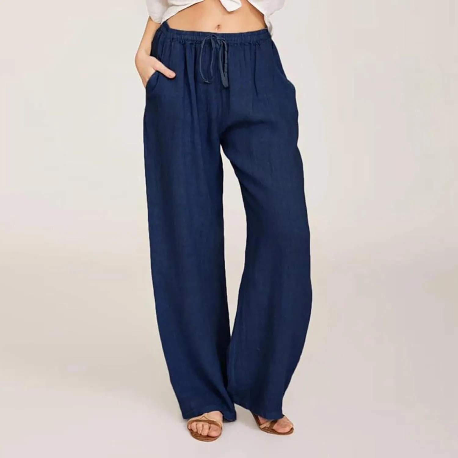 Casual Linen Pants Women Summer Loose Baggy Pants High Waist Slacks 2025 Vacation Summer Wide Leg Trousers