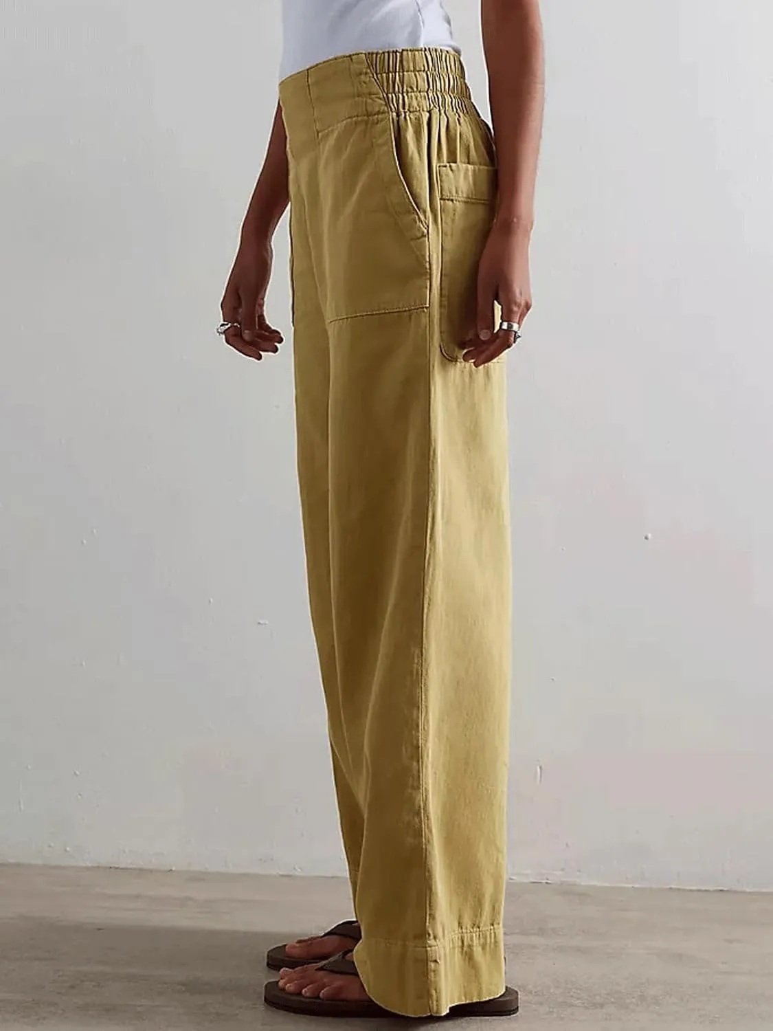 CHARTOU Women Boyfriend Wide Leg Denim Pants Back Smocked High Waist Jean Y2K Trendy Long Pants with Pockets
