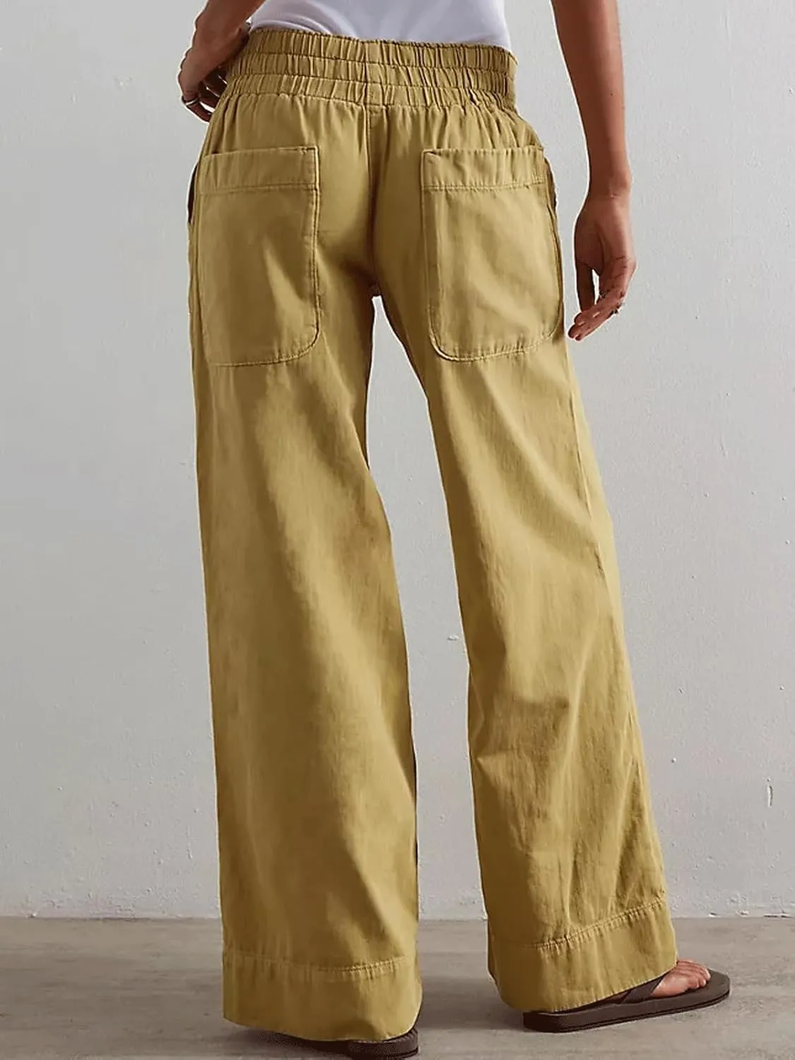 CHARTOU Women Boyfriend Wide Leg Denim Pants Back Smocked High Waist Jean Y2K Trendy Long Pants with Pockets