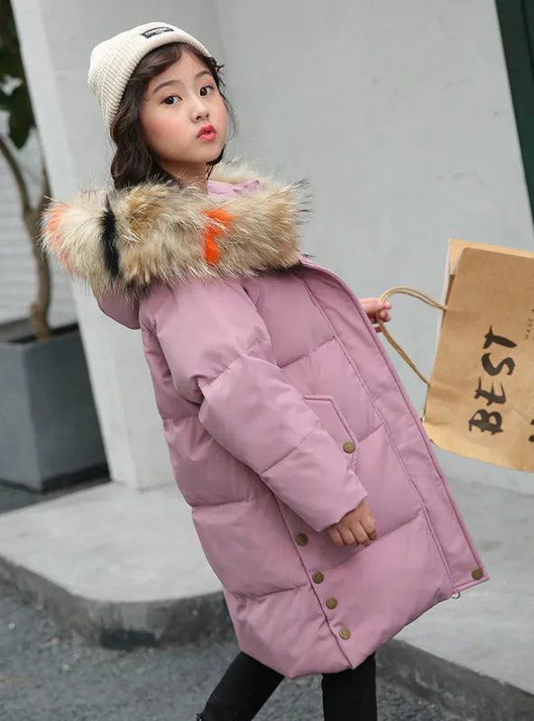 Children's Down Coat Girls Middle Long Thickened