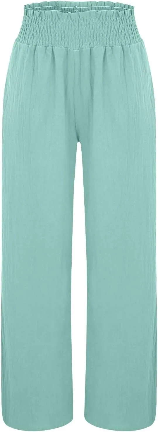 Clothes for Women Women Linen Palazzo Pants Wide Leg High Waist Summer Casual Boho Trousers Travel