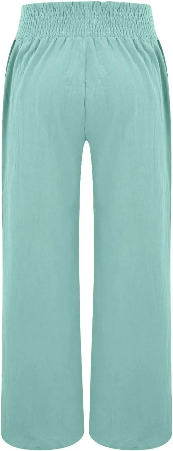 Clothes for Women Women Linen Palazzo Pants Wide Leg High Waist Summer Casual Boho Trousers Travel