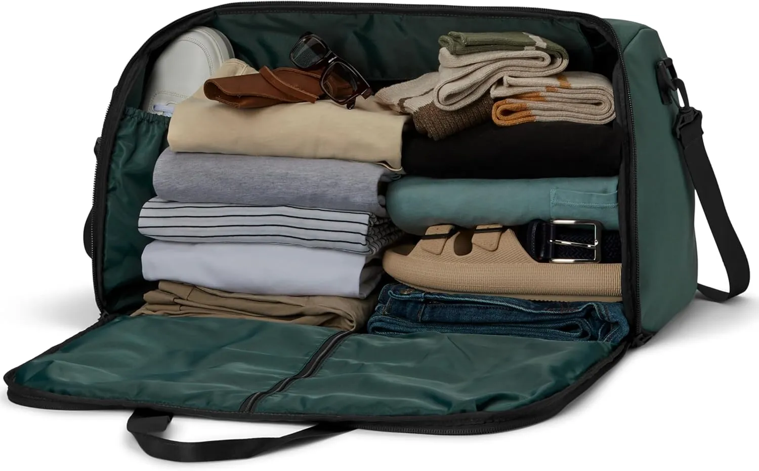 Convertible Garment Duffel Bag 45L  2-in-1 Carry-On Suit Travel Bag with Wrinkle-Free Hanging Compartment, Shoe Pockets & Trolley Sleeve  Weekender for Business Trips, Weddings & Getaways  Hunter