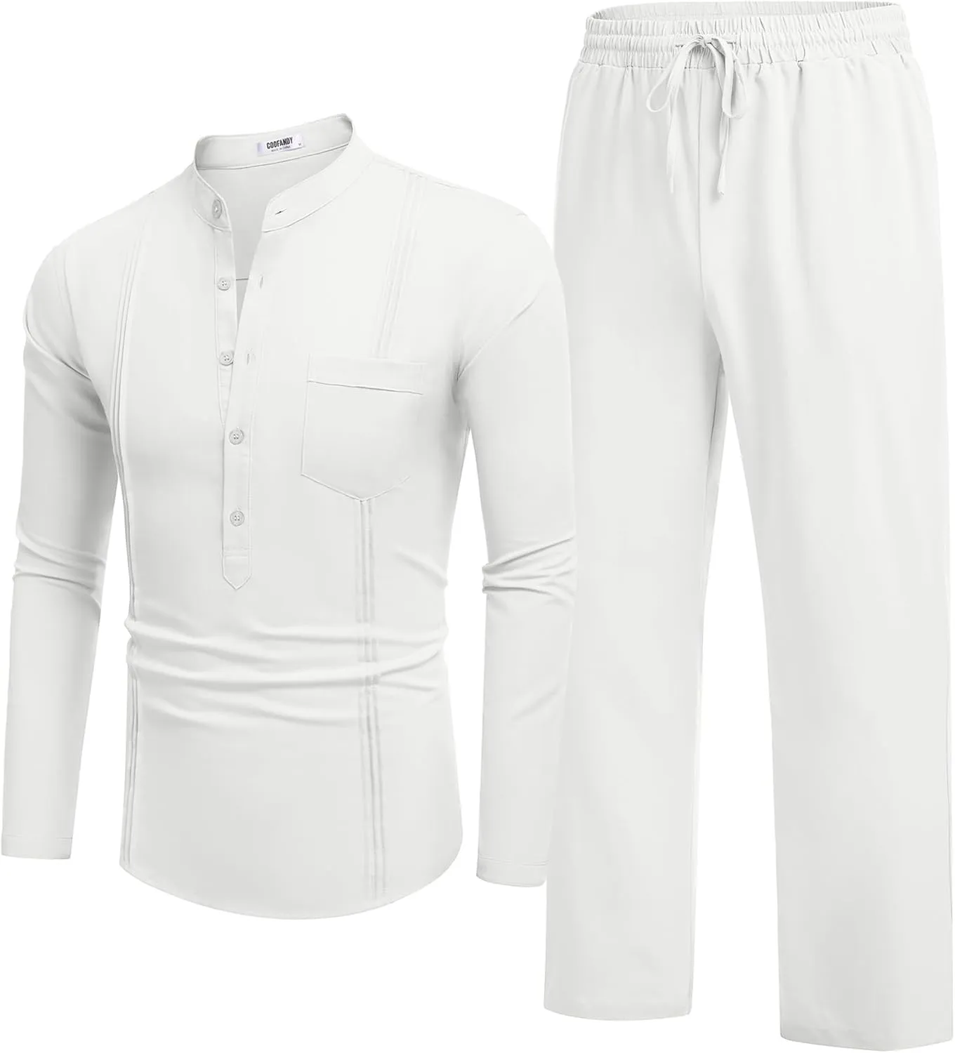 COOFANDY Men's 2 Piece Cotton Sets Casual Long Sleeve Cuban Henley Shirt and Loose Pants Set Beach Vacation Outfits
