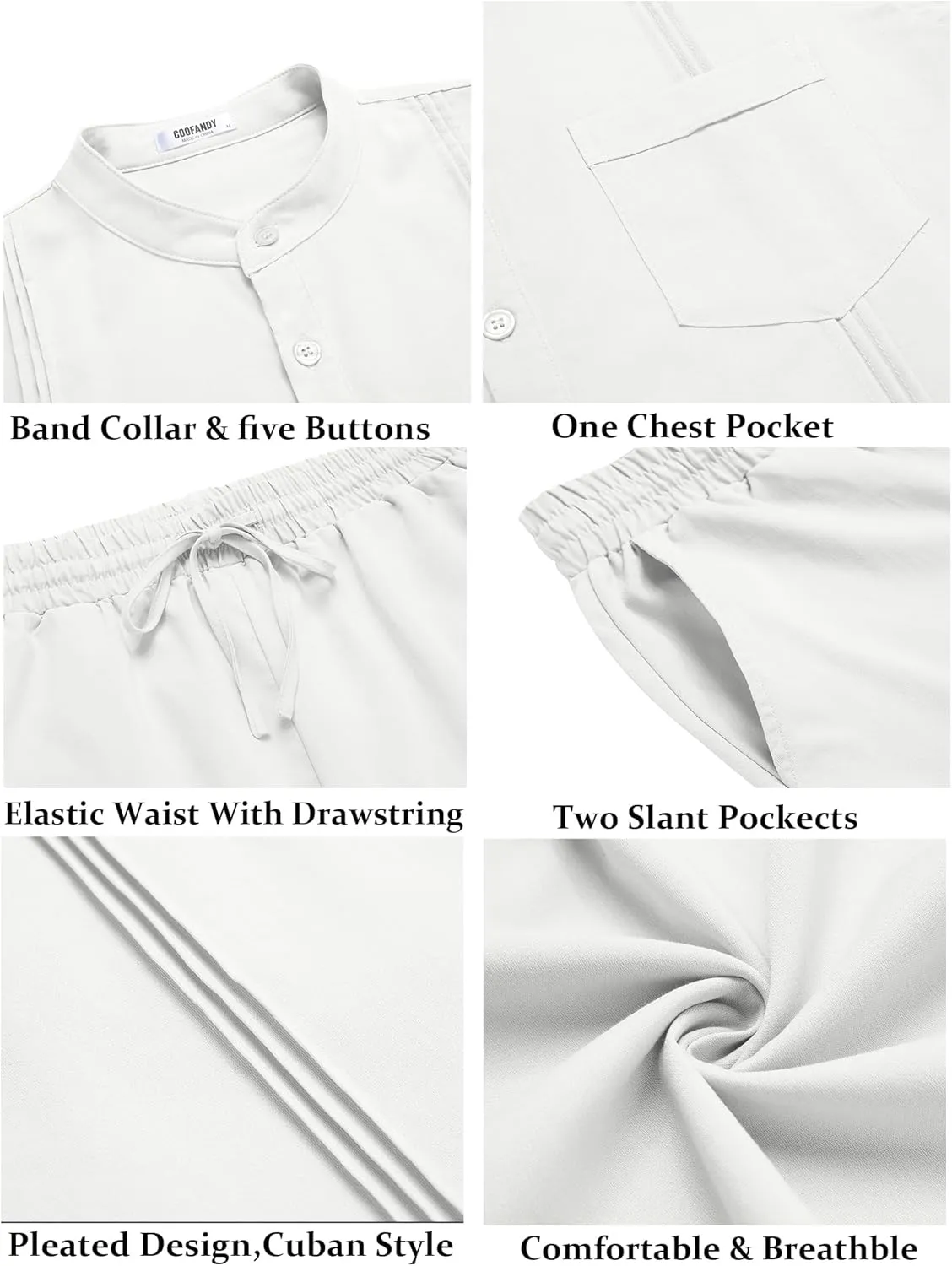 COOFANDY Men's 2 Piece Cotton Sets Casual Long Sleeve Cuban Henley Shirt and Loose Pants Set Beach Vacation Outfits