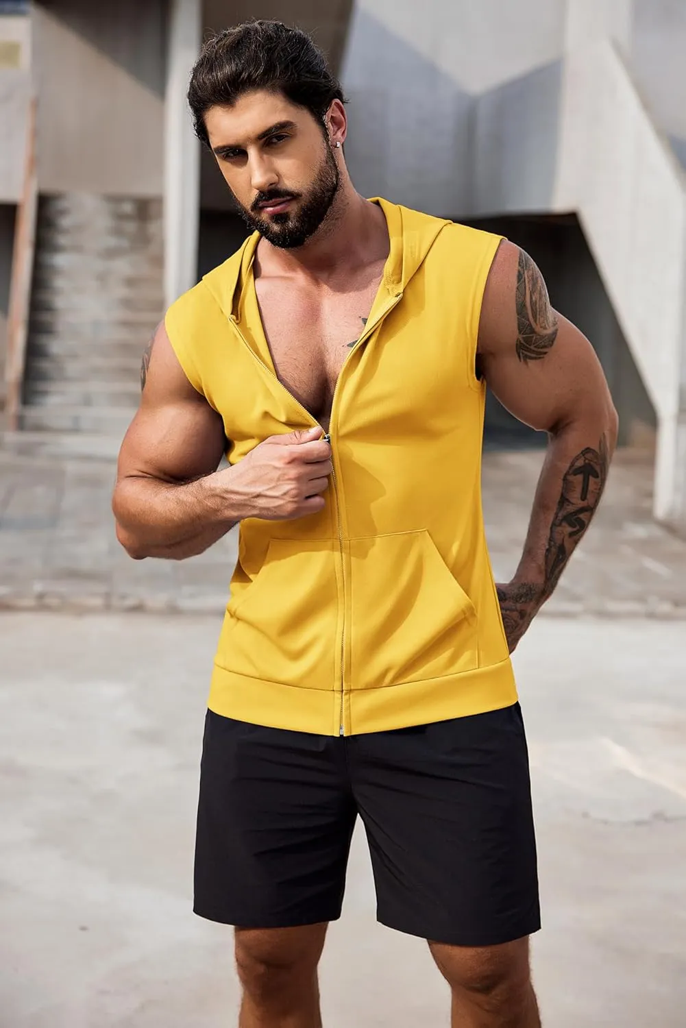 COOFANDY Men's Workout Hooded Tank Tops 2 Pack Zip Up Sleeveless Gym Shirts Muscle Cut Off T Shirt Bodybuilding Hoodies