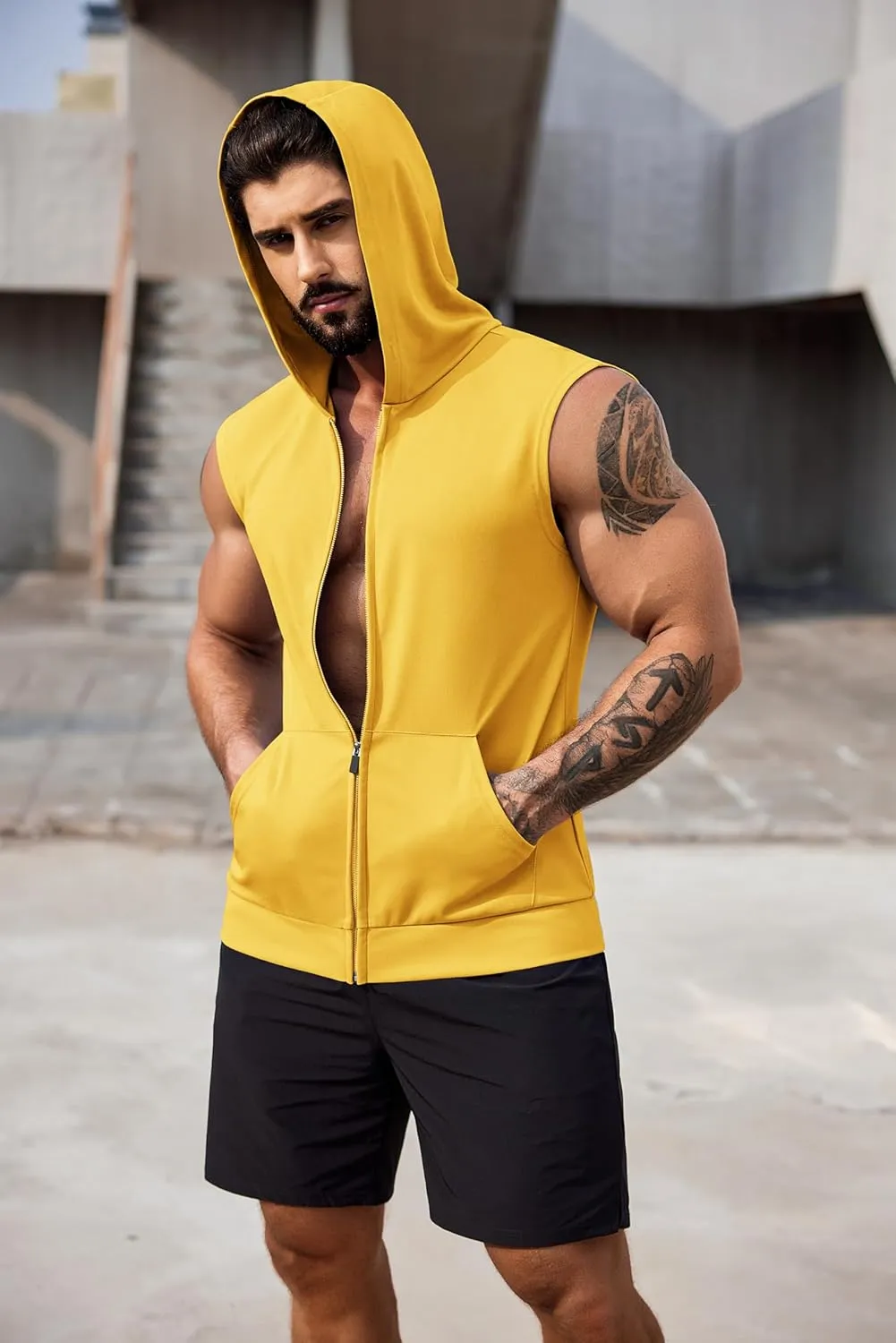 COOFANDY Men's Workout Hooded Tank Tops 2 Pack Zip Up Sleeveless Gym Shirts Muscle Cut Off T Shirt Bodybuilding Hoodies