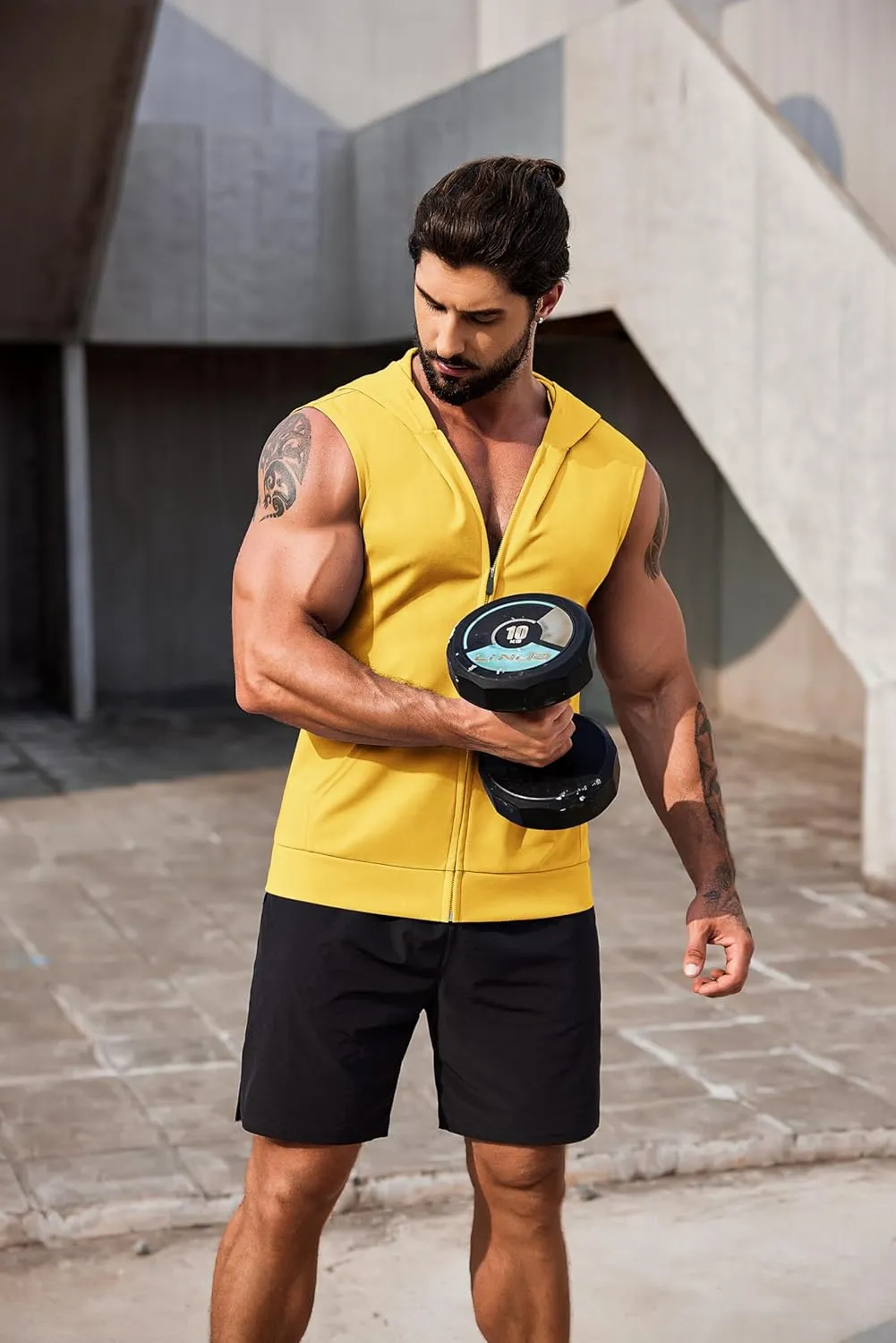 COOFANDY Men's Workout Hooded Tank Tops 2 Pack Zip Up Sleeveless Gym Shirts Muscle Cut Off T Shirt Bodybuilding Hoodies
