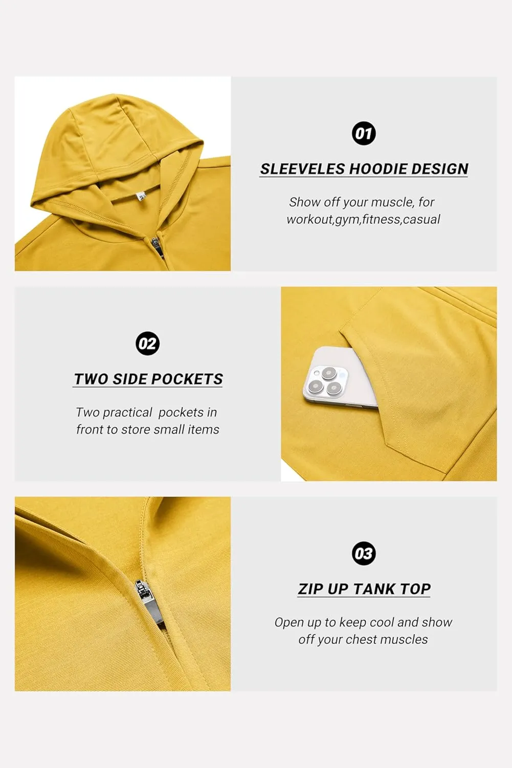 COOFANDY Men's Workout Hooded Tank Tops 2 Pack Zip Up Sleeveless Gym Shirts Muscle Cut Off T Shirt Bodybuilding Hoodies