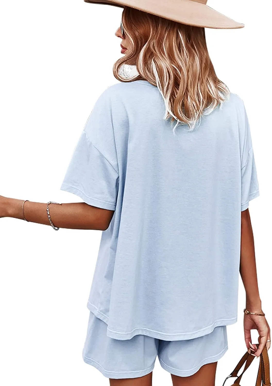 CORSKI Women's Short Sleeve Sweatsuit Sets Lounge 2 Piece V Neck Tracksuit Casual Loose Fit Outfits