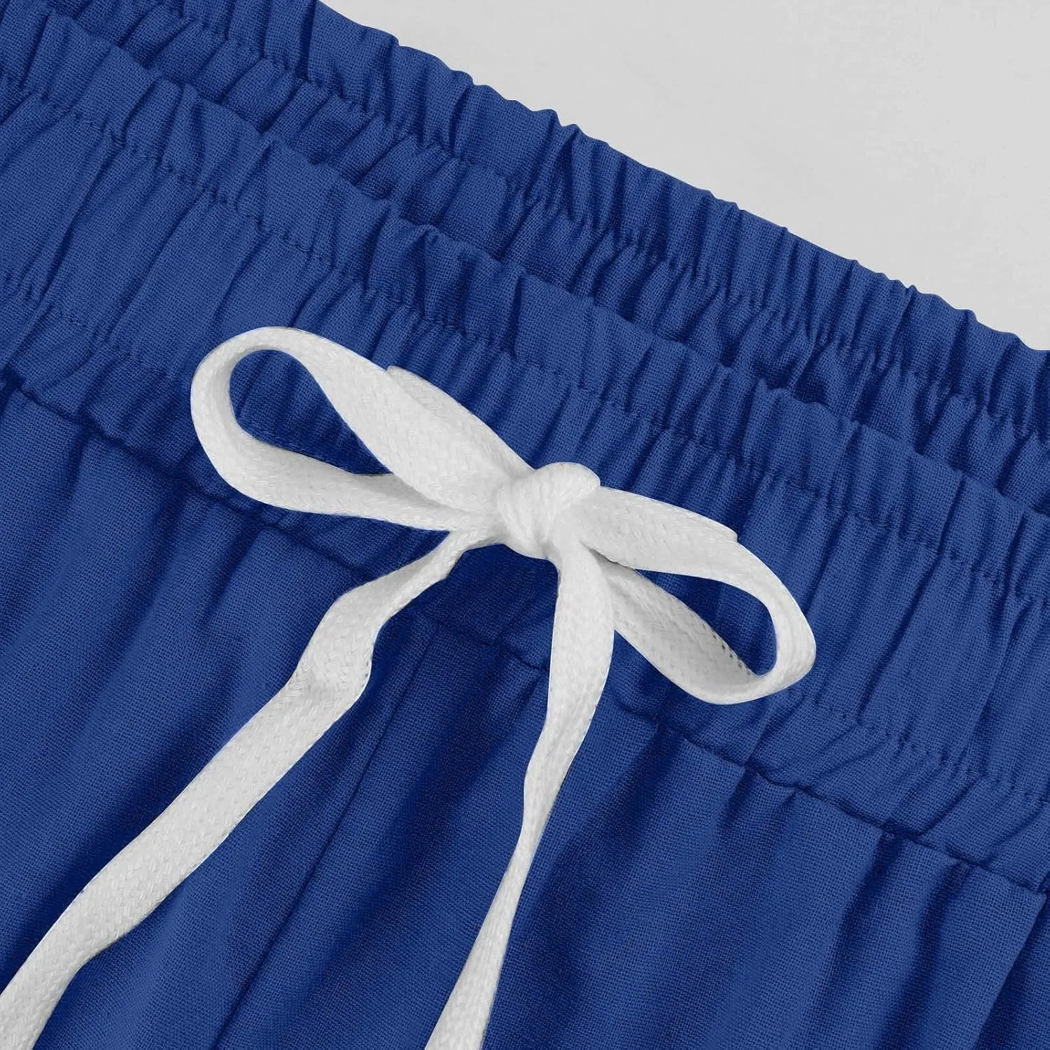 Cotton Linen Capri Pants for Women Casual Elastic Waist Drawstring Wide Leg 3/4 Short Lightweight Summer Beach Capris