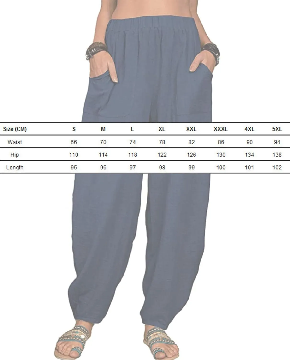 Cotton Linen Elastic Waist Harem Pants for Women Casual High Waist Trousers with Pockets Solid Color Casual Pants