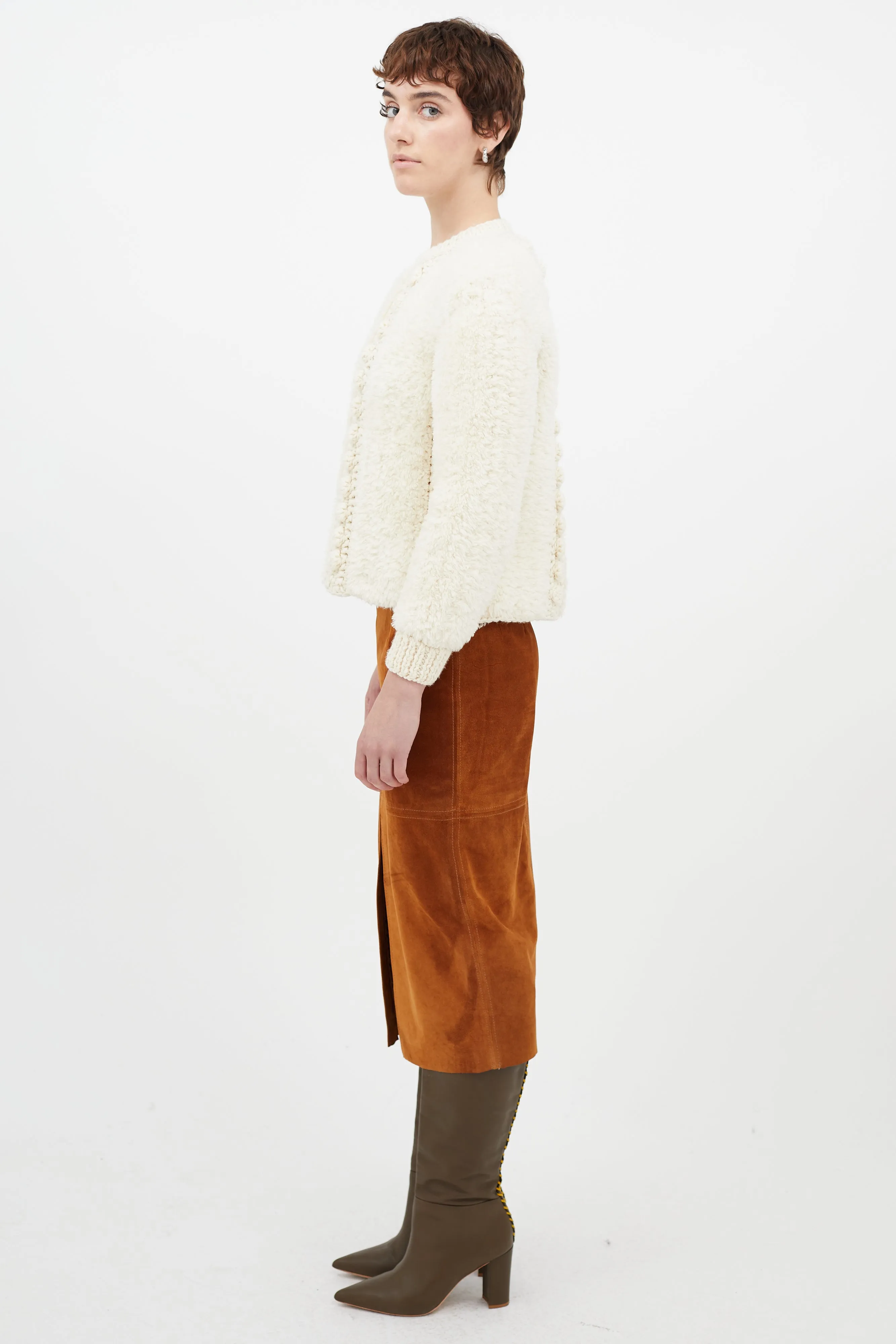 Cream Wool Fuzzy Knit Sweater