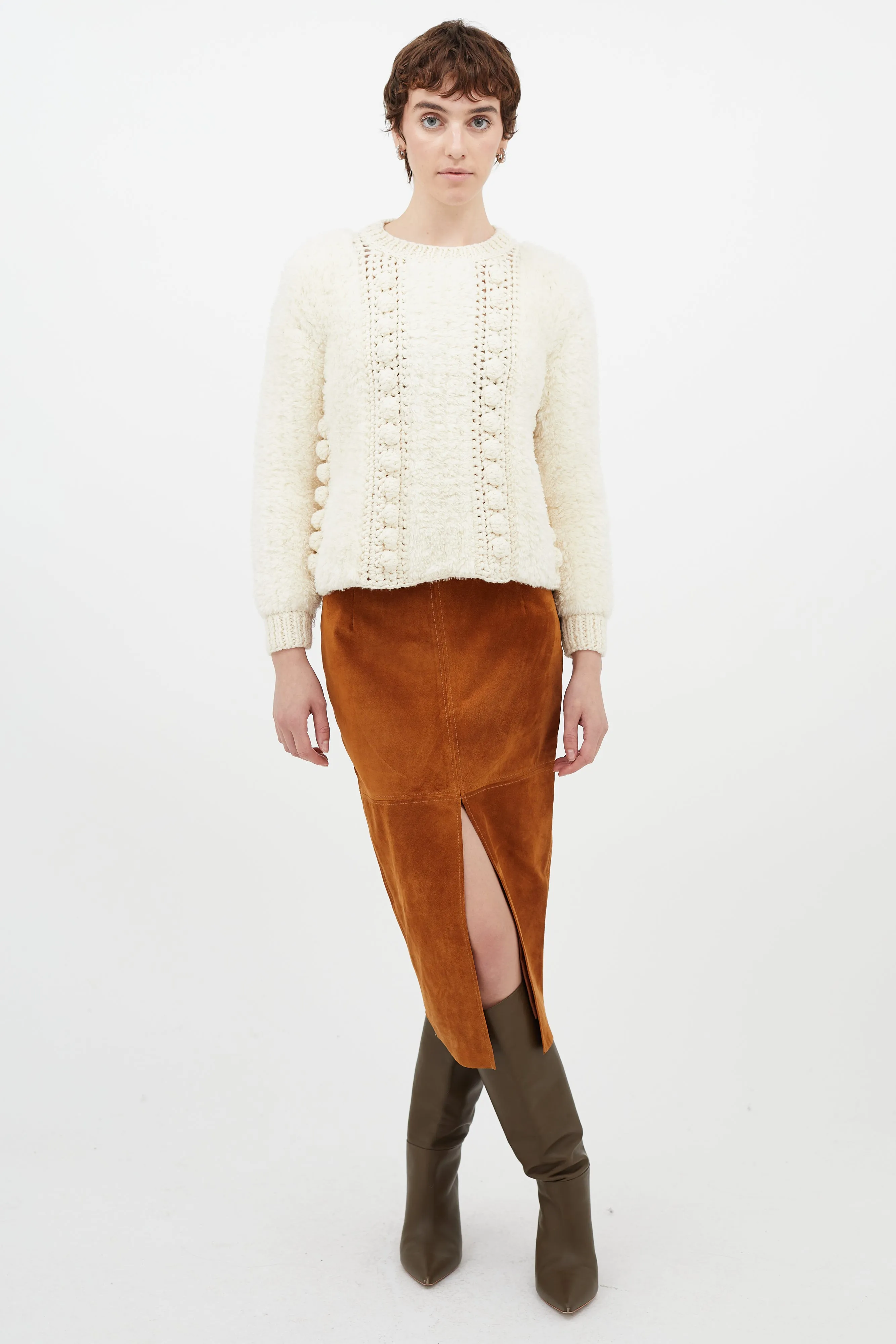 Cream Wool Fuzzy Knit Sweater