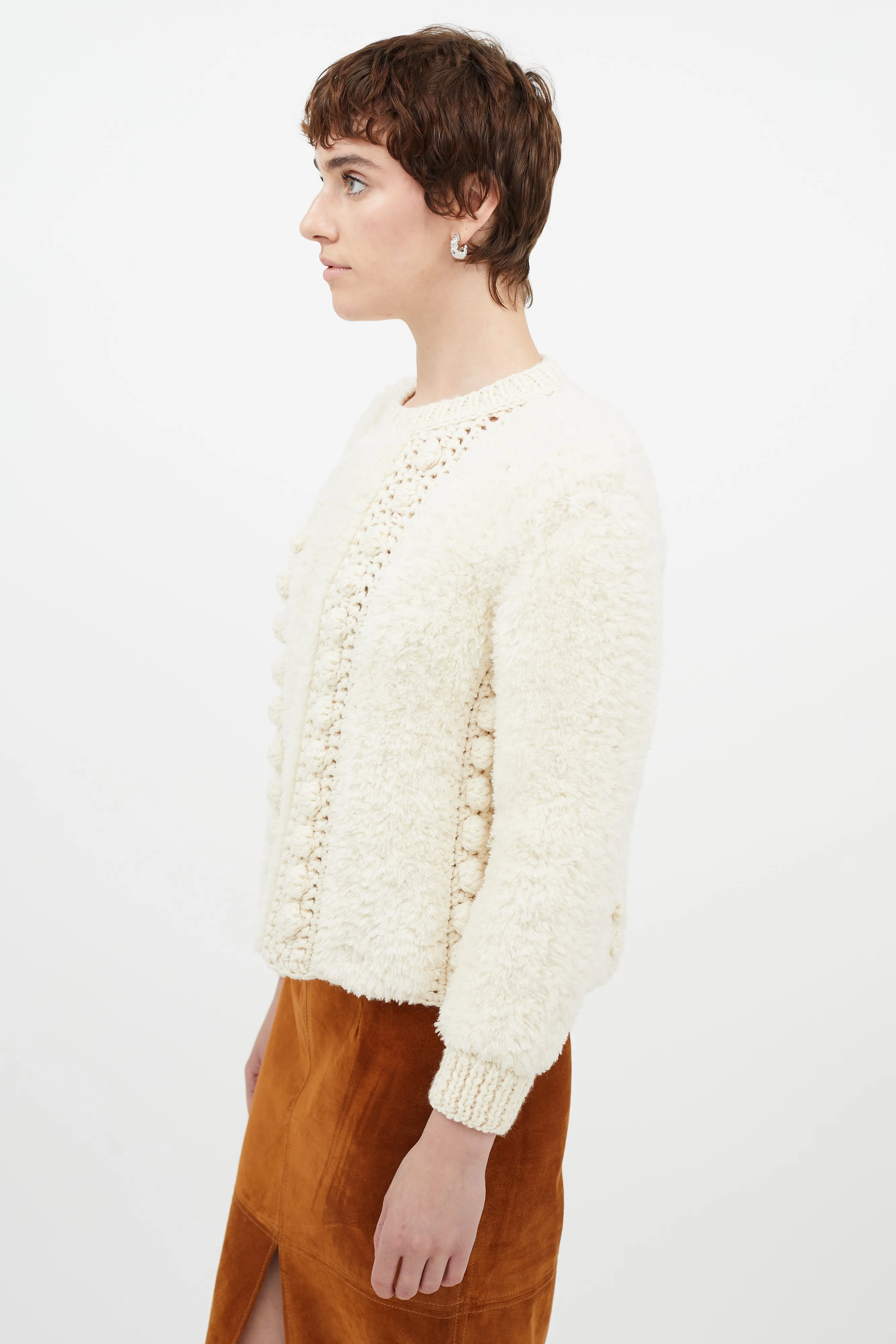 Cream Wool Fuzzy Knit Sweater