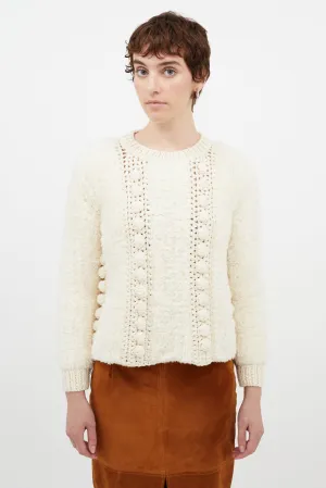 Cream Wool Fuzzy Knit Sweater