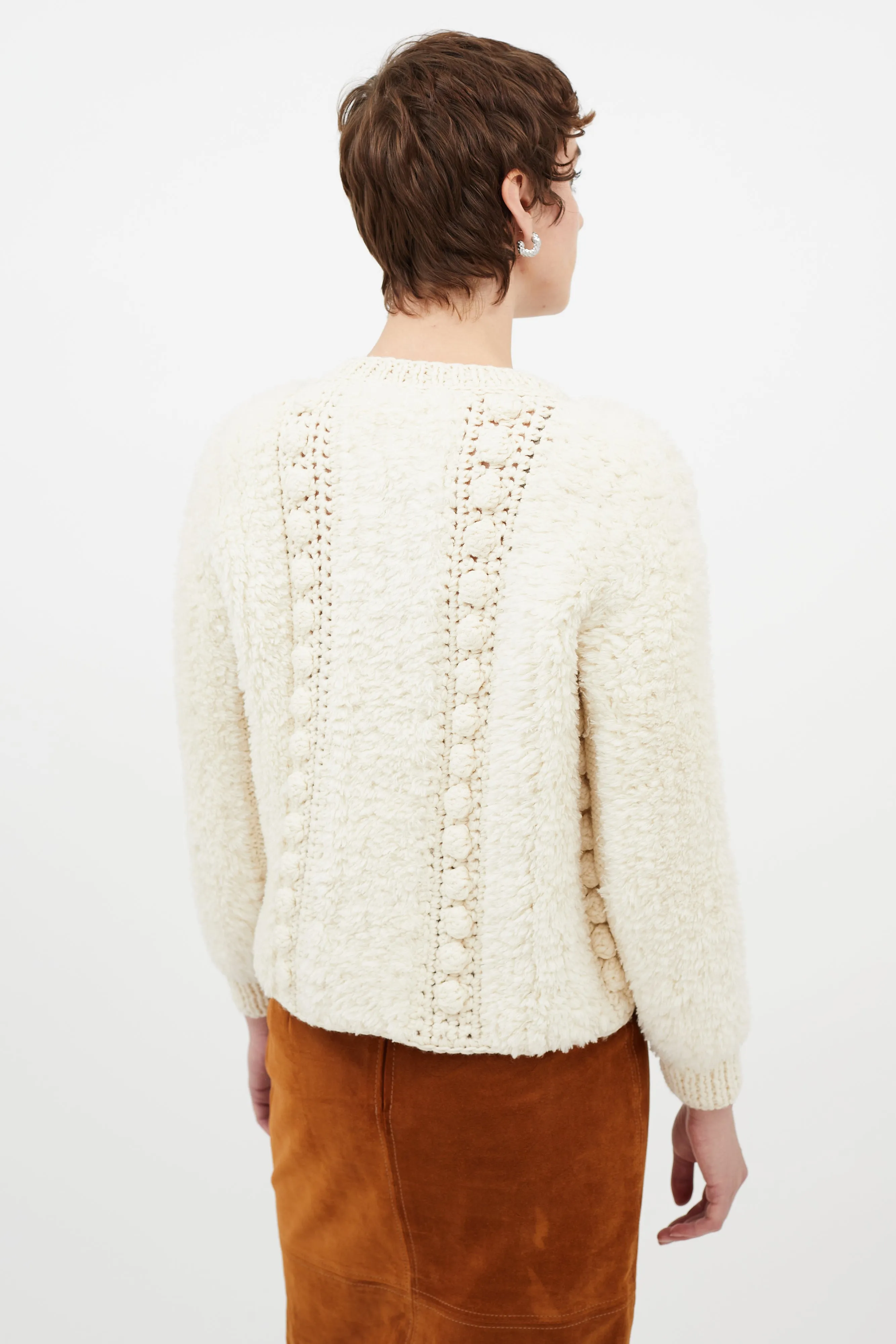 Cream Wool Fuzzy Knit Sweater
