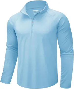 CRYSULLY Men's Long Sleeve 1/4 Zip Shirts Sun Protection Pullover UPF 50  Rash Guard Running Lightweight T Shirt