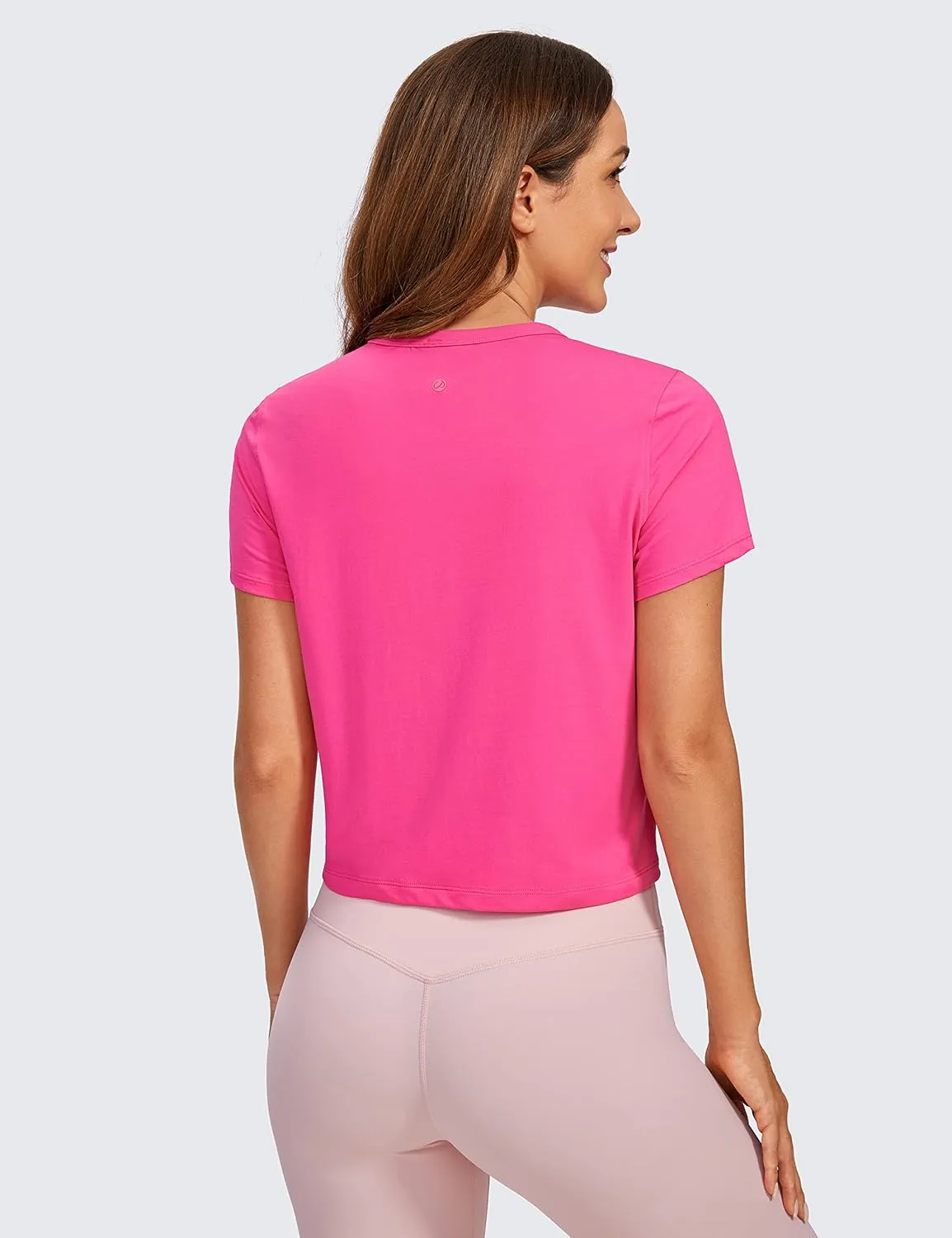 CRZ YOGA Women's Pima Cotton Short Sleeve Crop Tops High Neck Cropped Workout Shirts Yoga Athletic Casual T-Shirt
