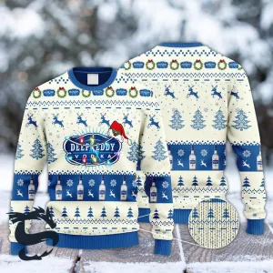 Deep Eddy Vodka Reindeer Snowy Night Ugly Sweater