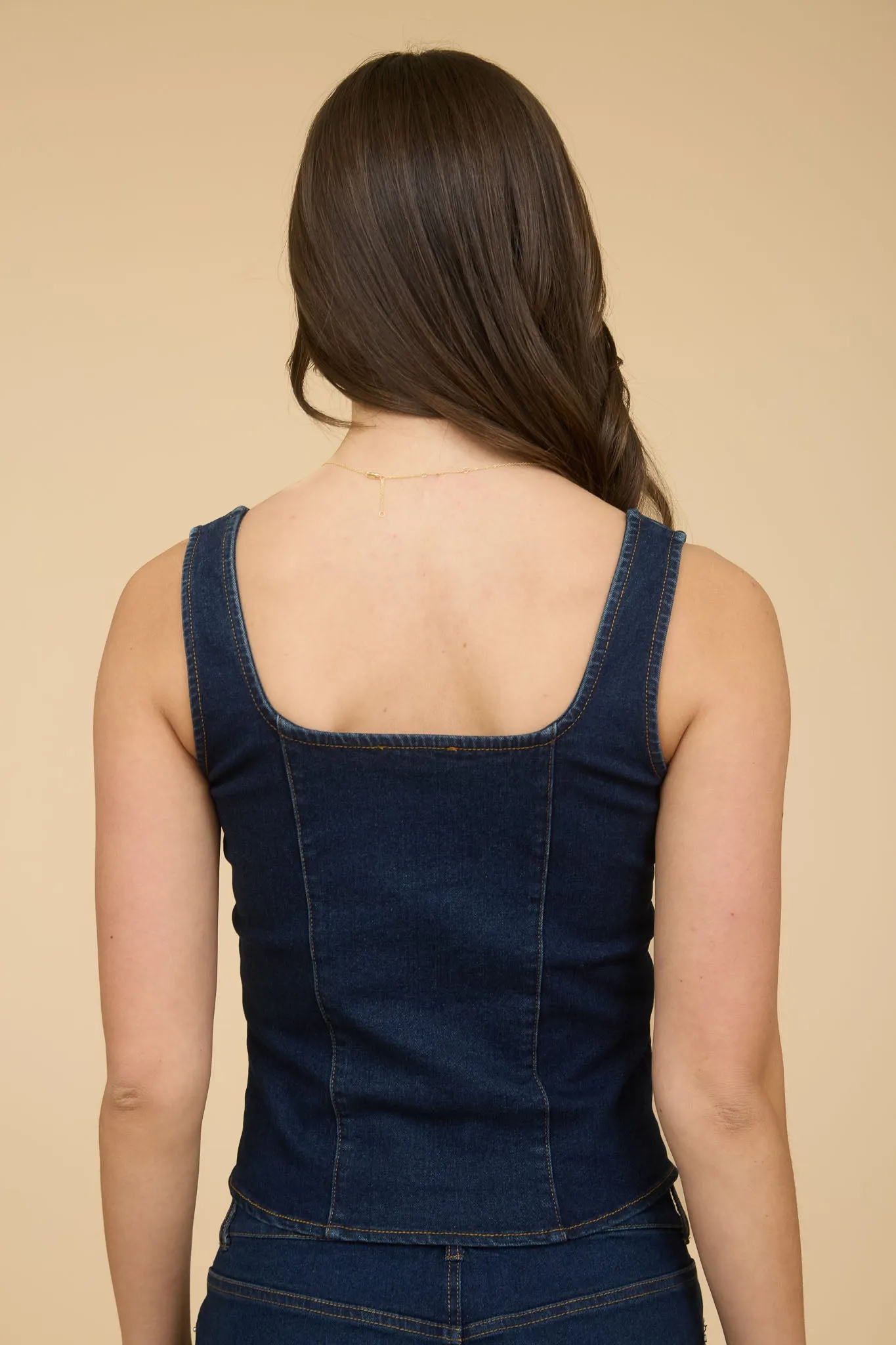 DENIM BUTTON DOWN SQUARE NECK CORSET VEST