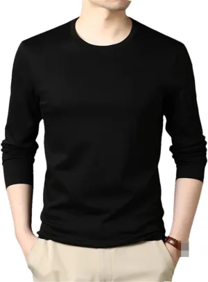 Disimlarl Mercerized Cotton Round Neck T Shirt Men Long Sleeve Tops Basic Solid Tshirt Male Undershirts