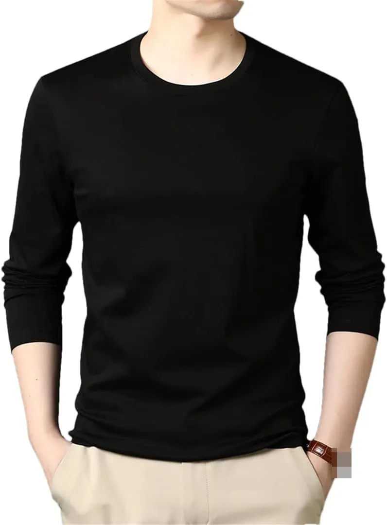 Disimlarl Mercerized Cotton Round Neck T Shirt Men Long Sleeve Tops Basic Solid Tshirt Male Undershirts