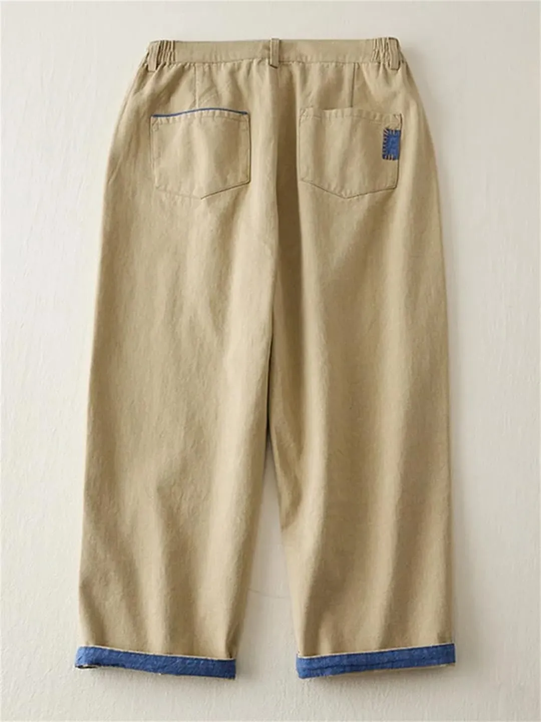 Disimlarl Women Casual Ankle-Length Pants Solid High Waist Pants Harem Pants Cotton Elastic Waist Pants