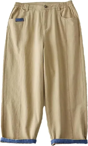 Disimlarl Women Casual Ankle-Length Pants Solid High Waist Pants Harem Pants Cotton Elastic Waist Pants