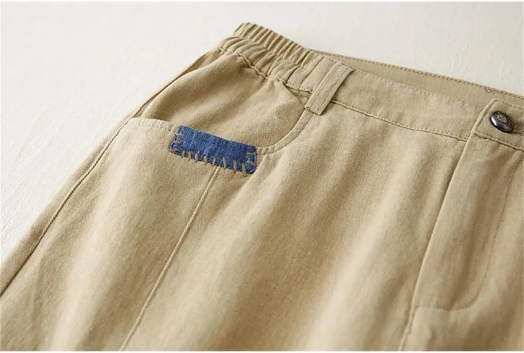 Disimlarl Women Casual Ankle-Length Pants Solid High Waist Pants Harem Pants Cotton Elastic Waist Pants