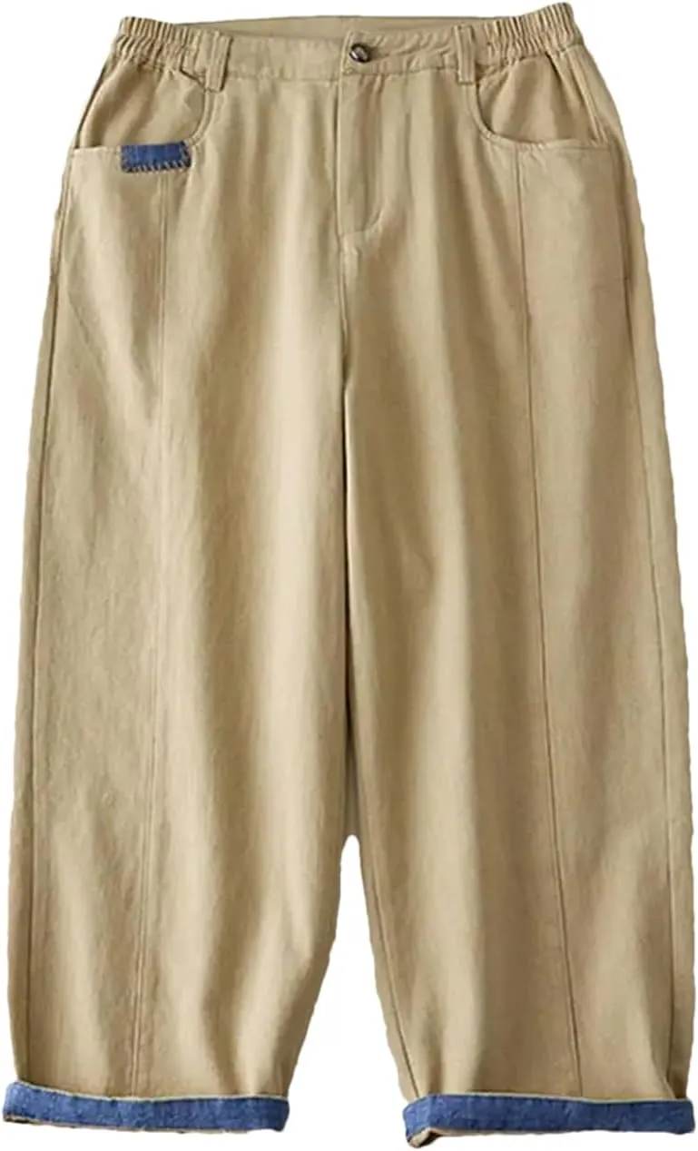 Disimlarl Women Casual Ankle-Length Pants Solid High Waist Pants Harem Pants Cotton Elastic Waist Pants