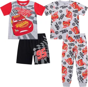 Disney Cars Lightning McQueen Boys Short Sleeve T-Shirts, Pants, and Shorts 4 Piece Set for Toddlers to Big Kids