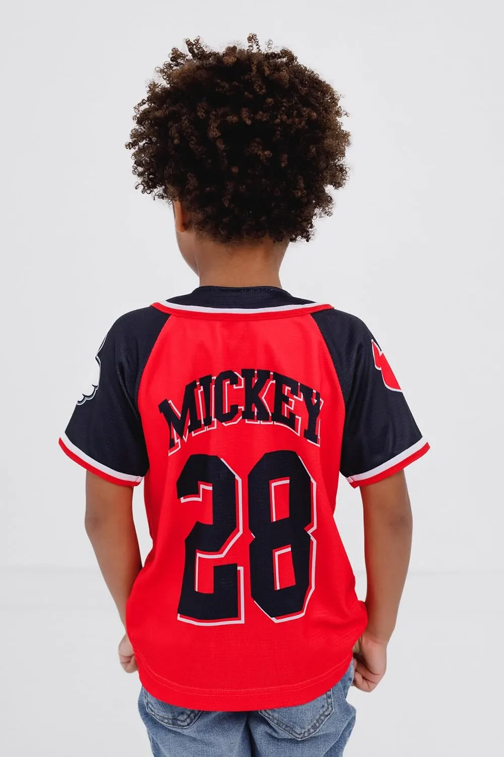 Disney Mickey Mouse Mesh Baseball Jersey Button Down Shirt Toddler to Big Kid Sizes (2T - 14-16)