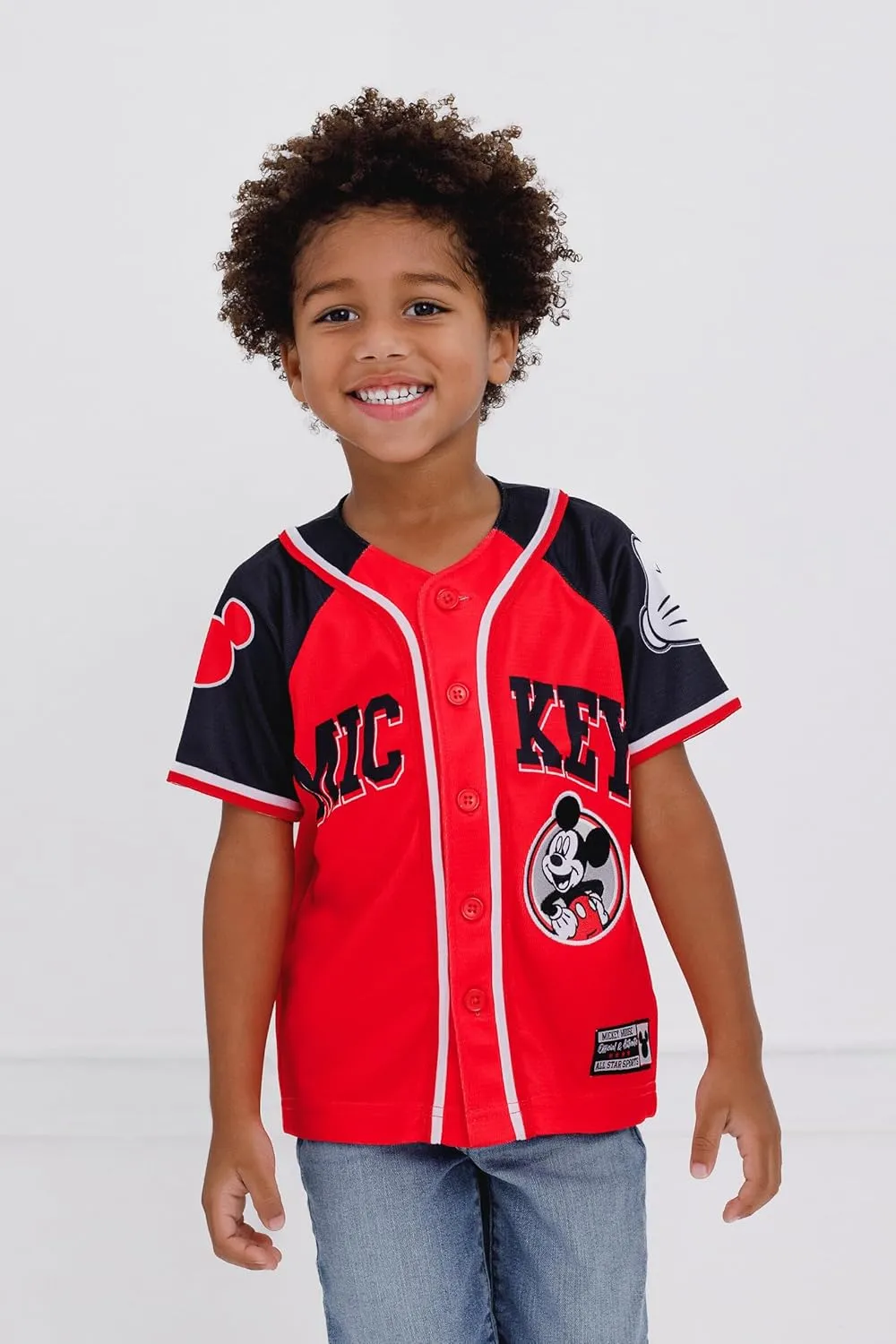 Disney Mickey Mouse Mesh Baseball Jersey Button Down Shirt Toddler to Big Kid Sizes (2T - 14-16)