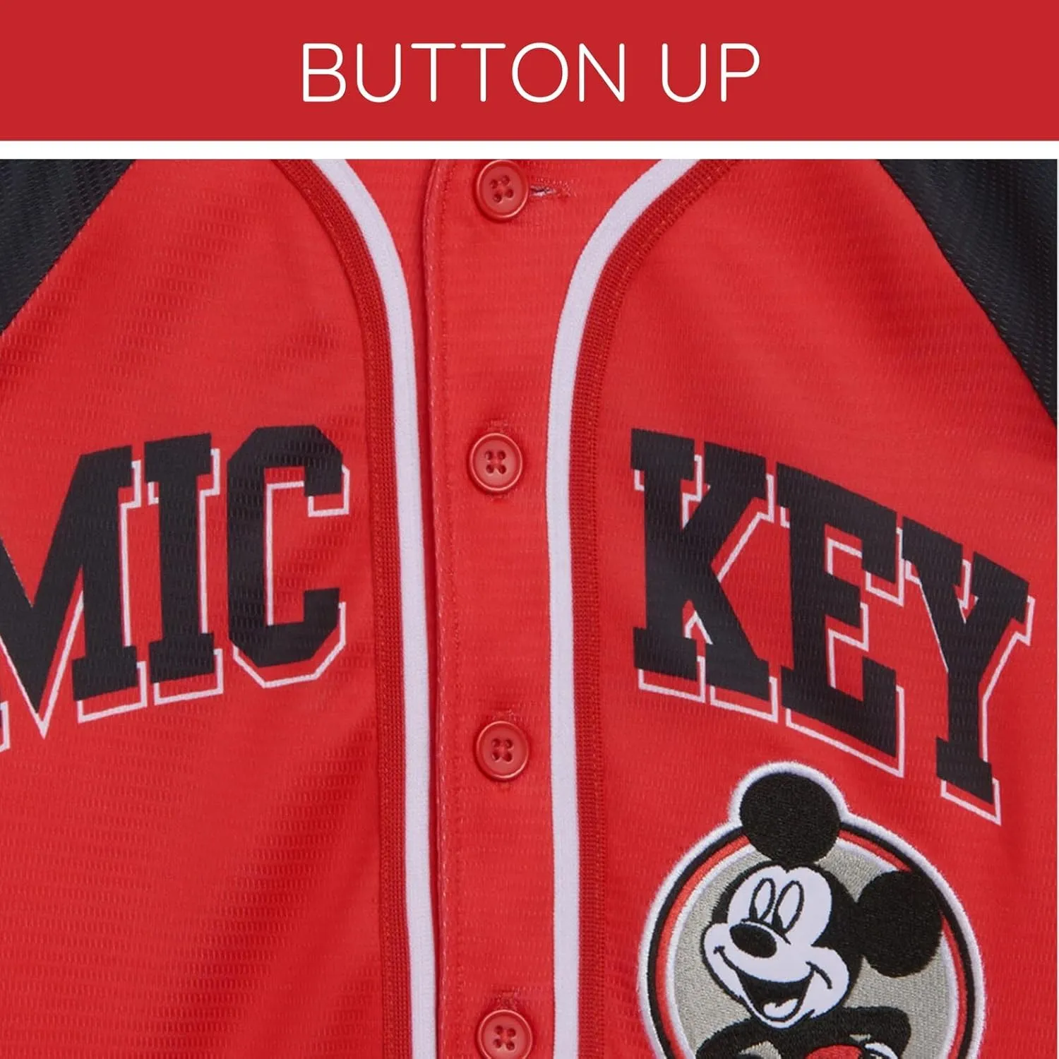 Disney Mickey Mouse Mesh Baseball Jersey Button Down Shirt Toddler to Big Kid Sizes (2T - 14-16)