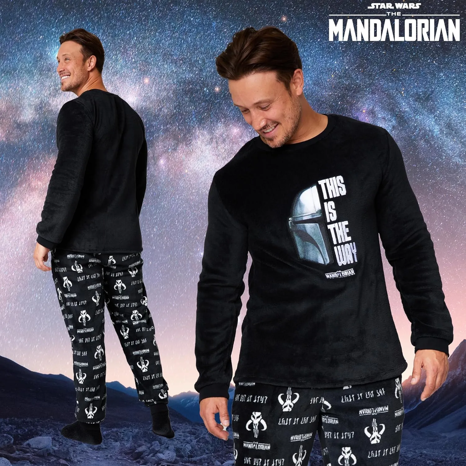 Disney The Mandalorian Mens Pyjamas Set with Fluffy Socks - Fleece Long PJs Lounge Set for Men Teenagers Gifts for Him