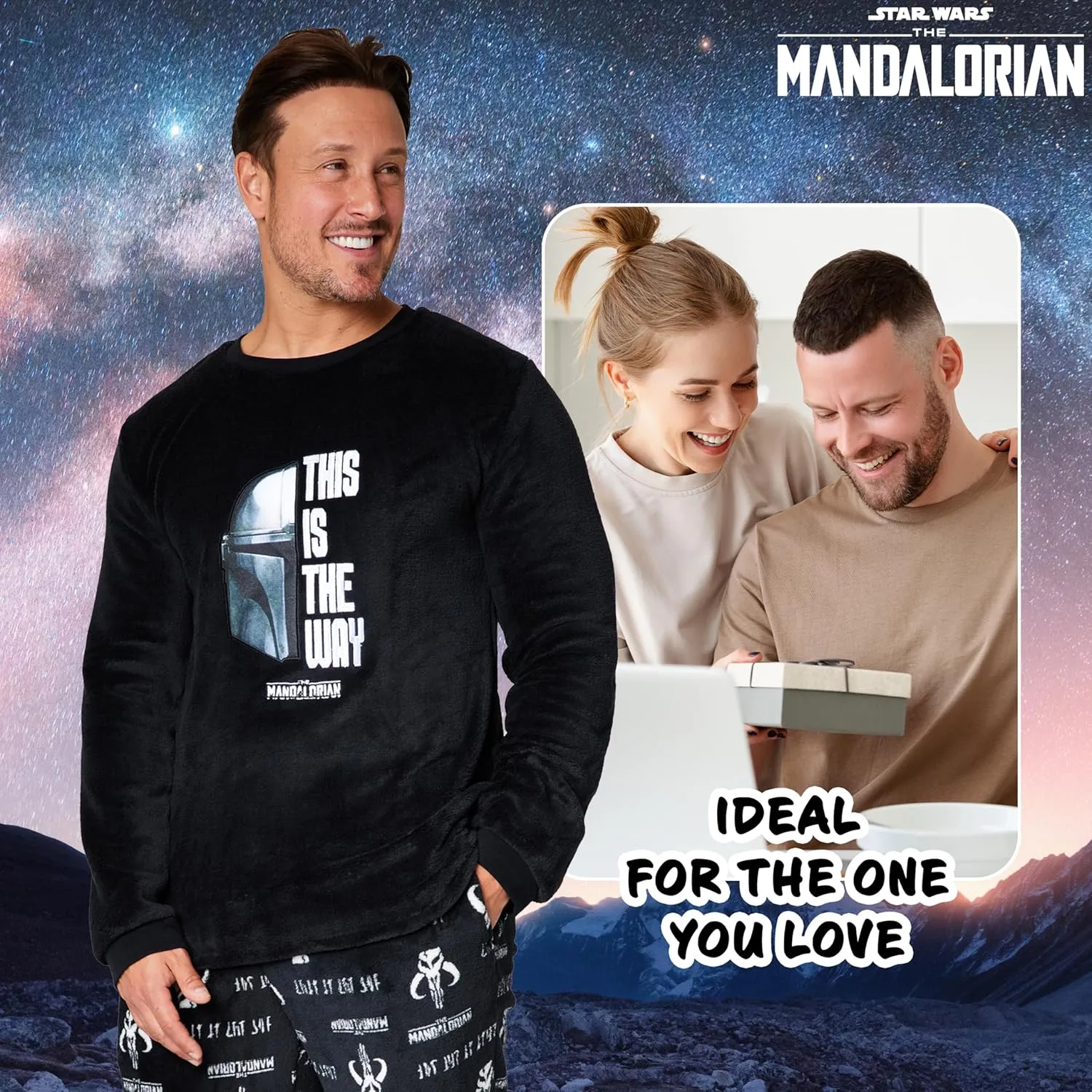 Disney The Mandalorian Mens Pyjamas Set with Fluffy Socks - Fleece Long PJs Lounge Set for Men Teenagers Gifts for Him