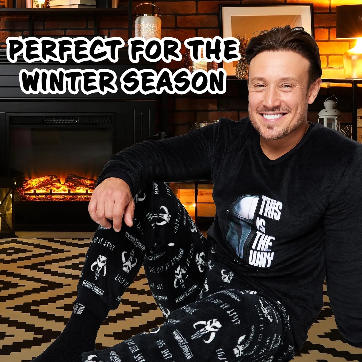 Disney The Mandalorian Mens Pyjamas Set with Fluffy Socks - Fleece Long PJs Lounge Set for Men Teenagers Gifts for Him