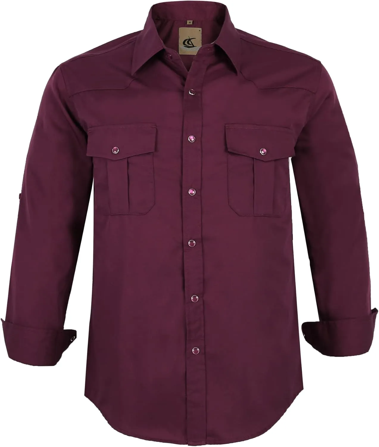 Dress Shirt for Men Western Cowboy Long Sleeve Casual Two Pockets Work Solid Pearl Snap Buttons Up Wrinkle Free Shirts