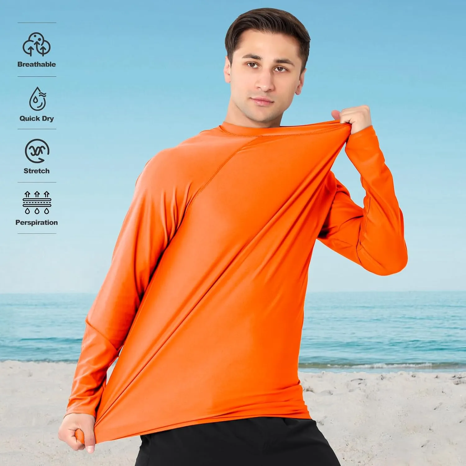 ESTAMICO 2 Pack Men Rash Guard Quick Dry Long Sleeve Swim Shirts UPF 50  UV Sun Protection Swim Tee