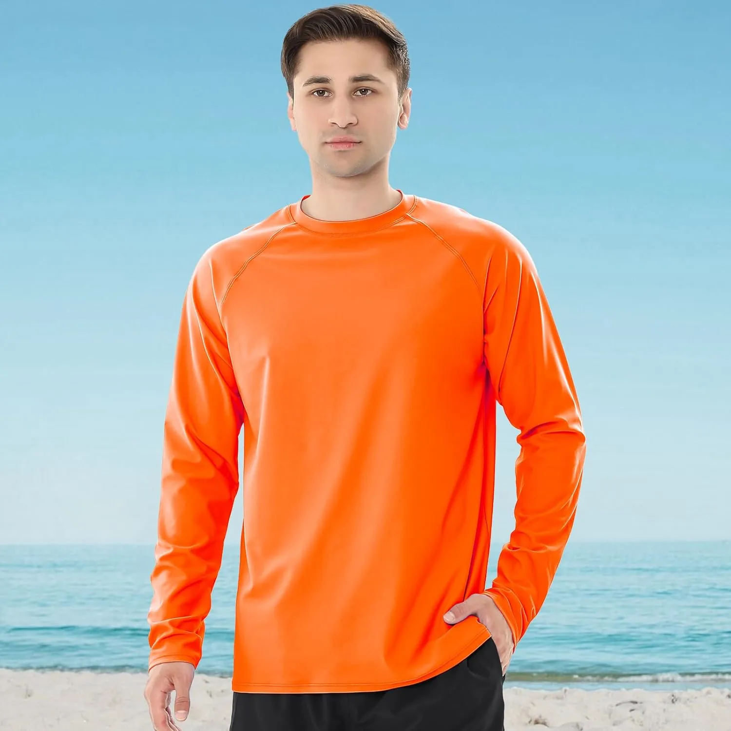 ESTAMICO 2 Pack Men Rash Guard Quick Dry Long Sleeve Swim Shirts UPF 50  UV Sun Protection Swim Tee